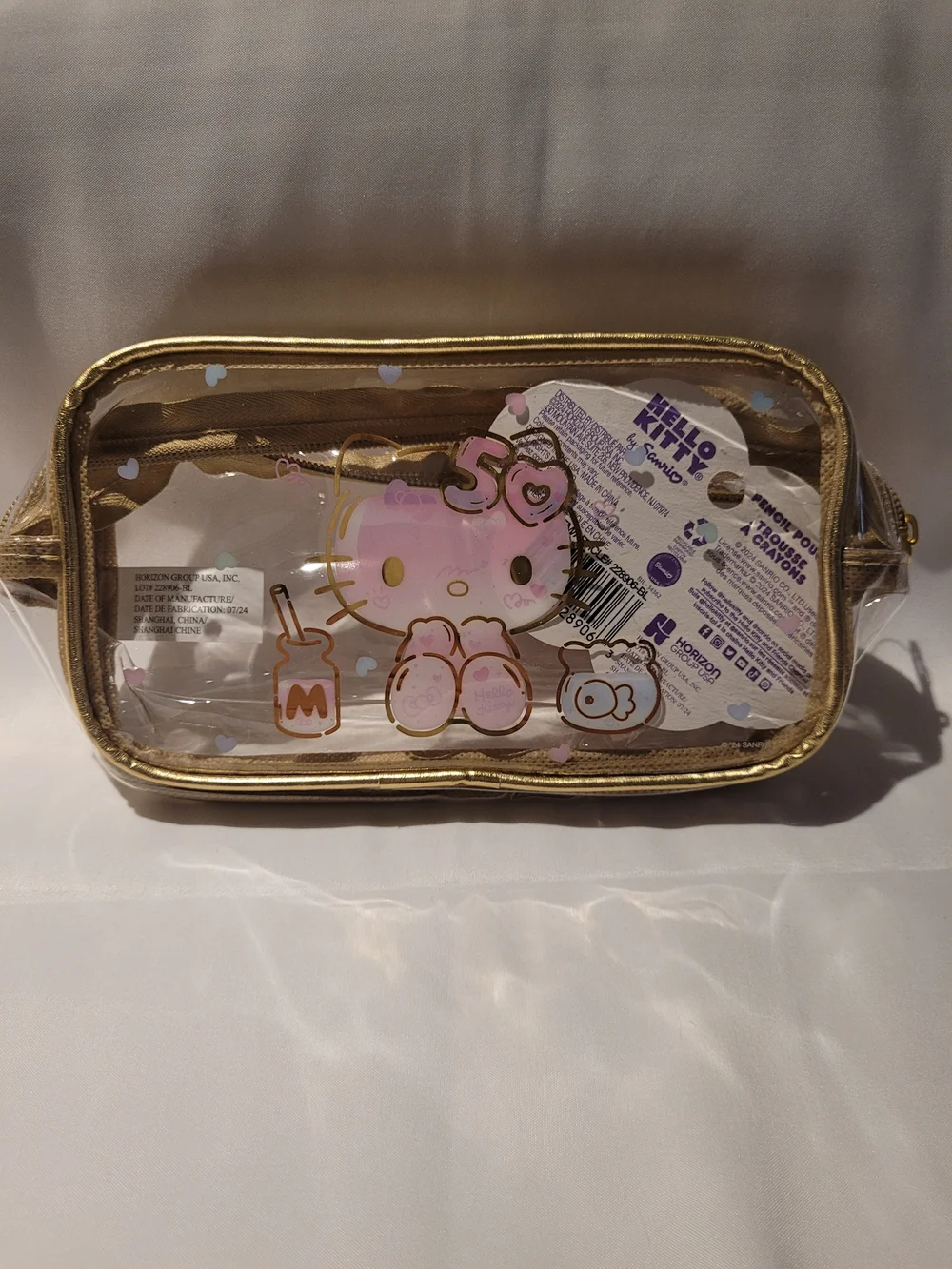 NWT Hello Kitty x Studio Oh! 50th Gold Clear Cosmetic Pouch w/ Stationery Set